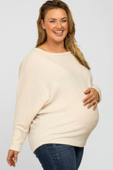 Beige Brushed Waffle Knit Dolman Maternity Plus Top