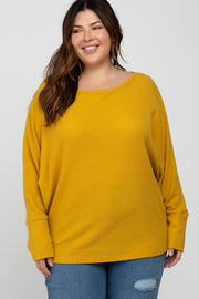 Yellow Brushed Waffle Knit Dolman Plus Top