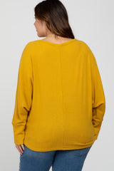 Yellow Brushed Waffle Knit Dolman Plus Top