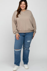 Light Mocha Soft Pullover Maternity Plus Sweatshirt