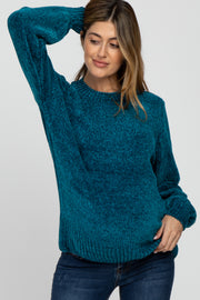 Teal Chenille Knit Maternity Sweater