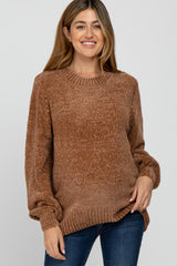 Camel Chenille Knit Maternity Sweater