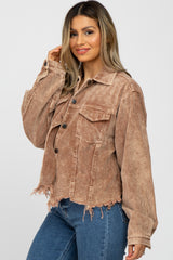 Taupe Corduroy Distressed Hem Cropped Jacket