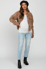 Taupe Corduroy Distressed Hem Cropped Maternity Jacket