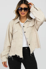 Beige Corduroy Distressed Hem Cropped Jacket