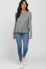 Heather Grey Soft Knit Long Sleeve Top