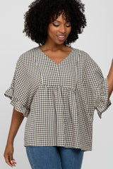 Black Plaid Ruffle Sleeve Top