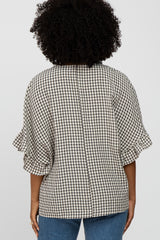 Black Plaid Ruffle Sleeve Top