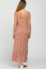 Rust Leaf Print Ruffe Hem Sleeveless Maternity Maxi Dress