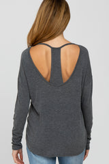 Charcoal Cutout Back Long Sleeve Maternity Top