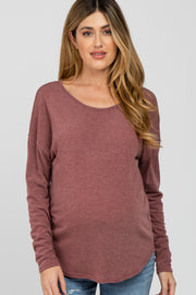 Burgundy Cutout Back Long Sleeve Maternity Top