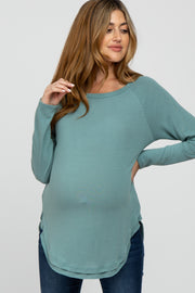 Teal Hi-Low Rounded Raw Edge Hem Maternity Top