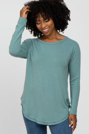 Teal Hi-Low Rounded Raw Edge Hem Top