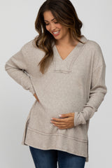 Beige Chenille Knit Long Sleeve Maternity Top