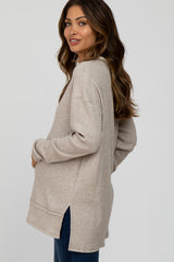 Beige Chenille Knit Long Sleeve Maternity Top