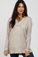 Beige Chenille Knit Long Sleeve Maternity Top