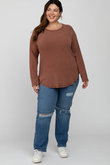 Rust Soft Knit Layered Round Hem Plus Top