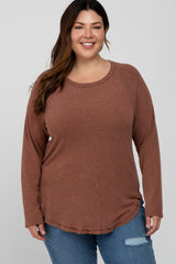 Rust Soft Knit Layered Round Hem Plus Top