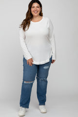 White Soft Knit Layered Round Hem Plus Top