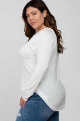 White Soft Knit Layered Round Hem Plus Top