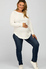 White Soft Knit Layered Round Hem Maternity Plus Top