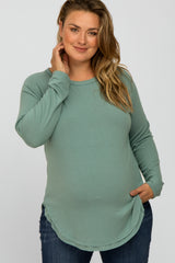 Teal Soft Knit Layered Round Hem Maternity Plus Top