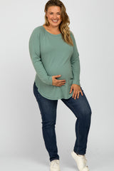 Teal Soft Knit Layered Round Hem Maternity Plus Top