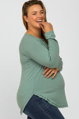 Teal Soft Knit Layered Round Hem Maternity Plus Top