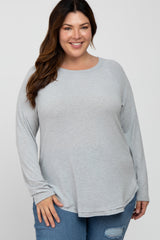 Heather Grey Soft Knit Layered Round Hem Maternity Plus Top