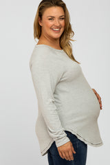 Heather Grey Soft Knit Layered Round Hem Maternity Plus Top