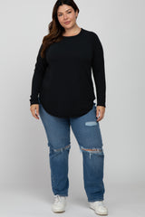 Black Soft Knit Layered Round Hem Plus Top