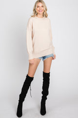 Beige Mock Neck Exposed Seam Sweater