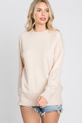 Beige Mock Neck Exposed Seam Sweater