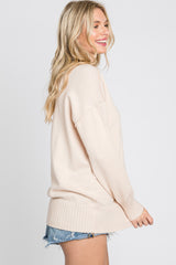 Beige Mock Neck Exposed Seam Sweater