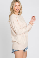 Beige Mock Neck Exposed Seam Sweater