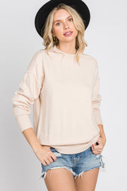 Beige Mock Neck Exposed Seam Sweater