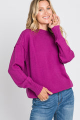 Magenta Mock Neck Exposed Seam Sweater