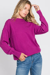 Magenta Mock Neck Exposed Seam Sweater