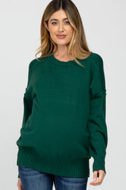 Forest Green Mock Neck Exposed Seam Maternity Sweater