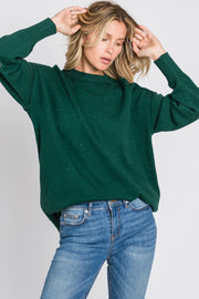 Forest Green Mock Neck Exposed Seam Sweater