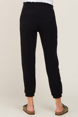 Black Ribbed Drawstring Maternity Joggers