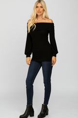 Black Soft Brushed Off Shoulder Fitted Top