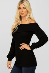 Black Soft Brushed Off Shoulder Fitted Top