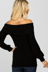 Black Soft Brushed Off Shoulder Fitted Top