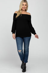 Black Soft Brushed Off Shoulder Fitted Maternity Top