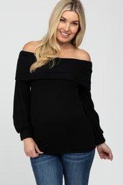 Black Soft Brushed Off Shoulder Fitted Maternity Top