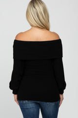 Black Soft Brushed Off Shoulder Fitted Maternity Top