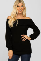 Black Soft Brushed Off Shoulder Fitted Maternity Top