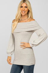 Heather Grey Soft Brushed Off Shoulder Fitted Top