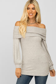 Heather Grey Soft Brushed Off Shoulder Fitted Top